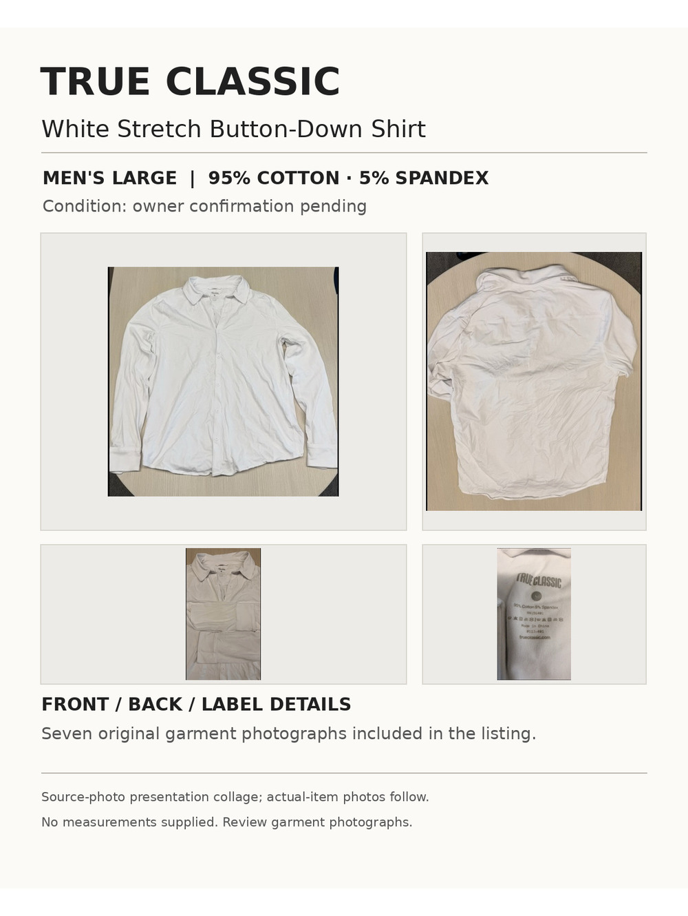 True Classic White Stretch Button-Down Shirt Mens L